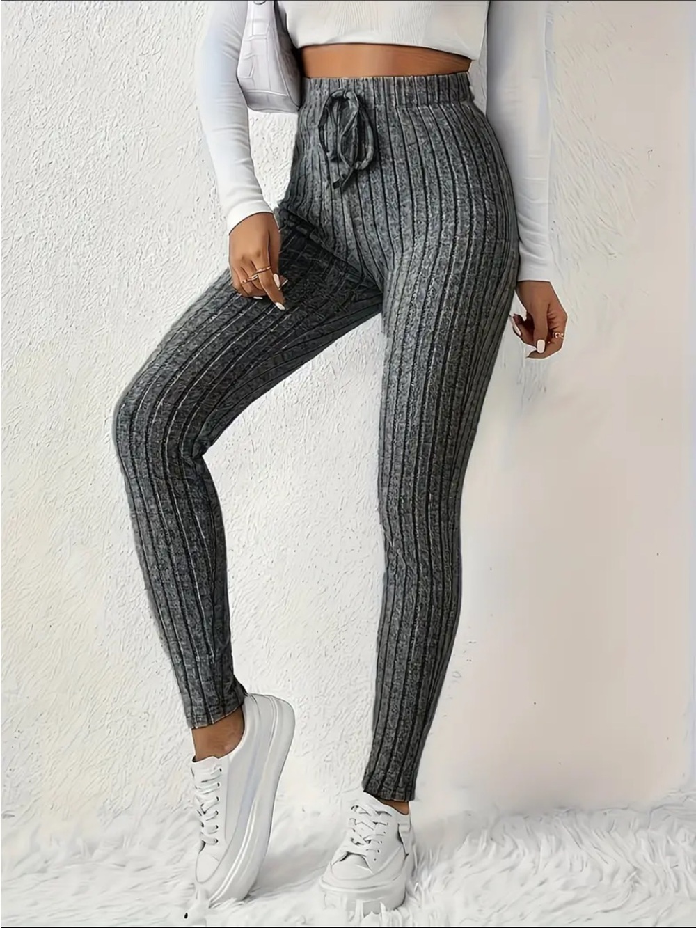 💕 XL Ribbed High-Waist Knit Leggings - Gray